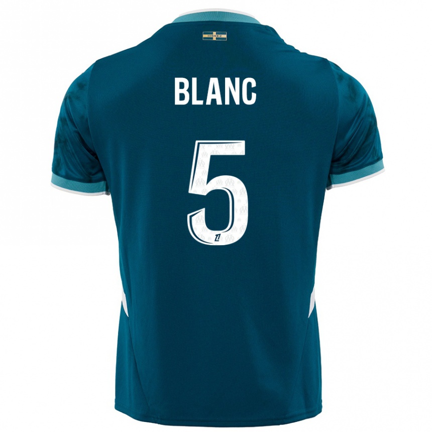 Kids Football Amandine Blanc #5 Turquoise Blue Away Jersey 2024/25 T-Shirt Uk