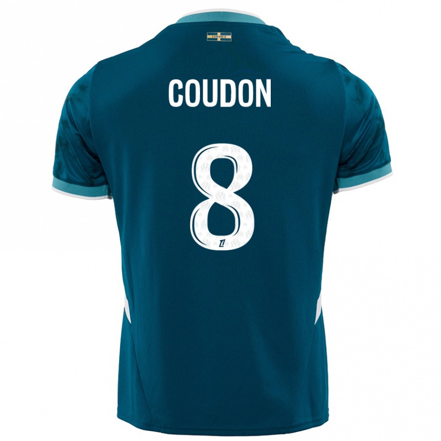 Kids Football Marine Coudon #8 Turquoise Blue Away Jersey 2024/25 T-Shirt Uk