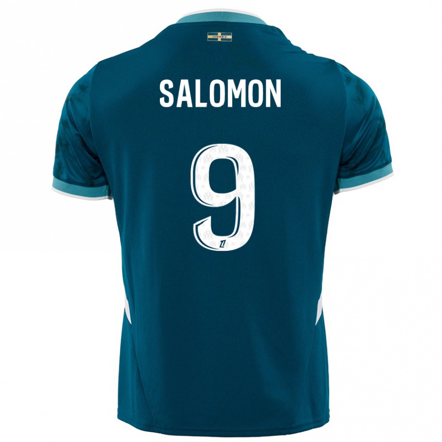 Kids Football Maeva Salomon #9 Turquoise Blue Away Jersey 2024/25 T-Shirt Uk