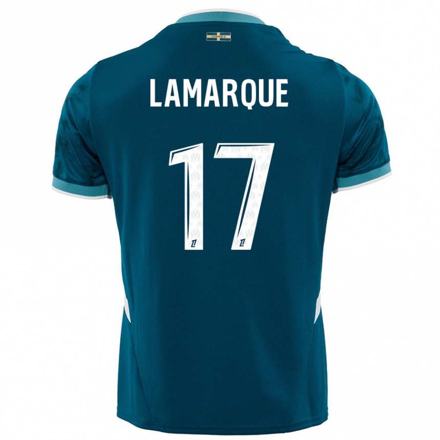 Kids Football Alais Lamarque #17 Turquoise Blue Away Jersey 2024/25 T-Shirt Uk