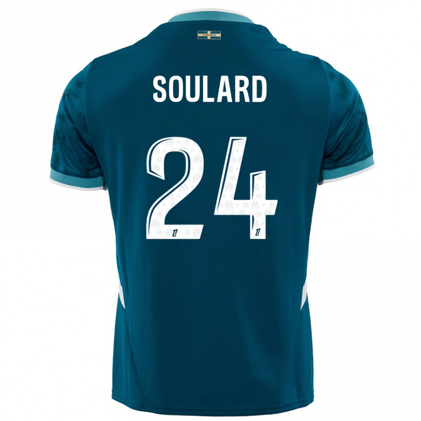 Kids Football Amandine Soulard #24 Turquoise Blue Away Jersey 2024/25 T-Shirt Uk