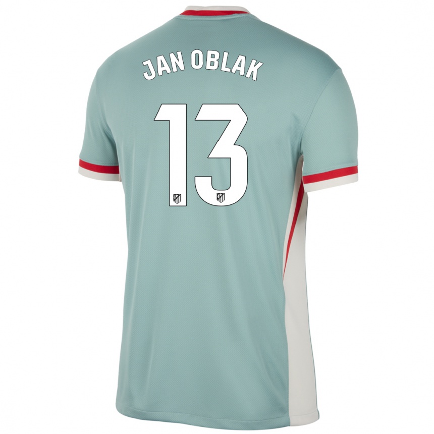 Kids Football Jan Oblak #13 Light Beige Blue Away Jersey 2024/25 T-Shirt Uk