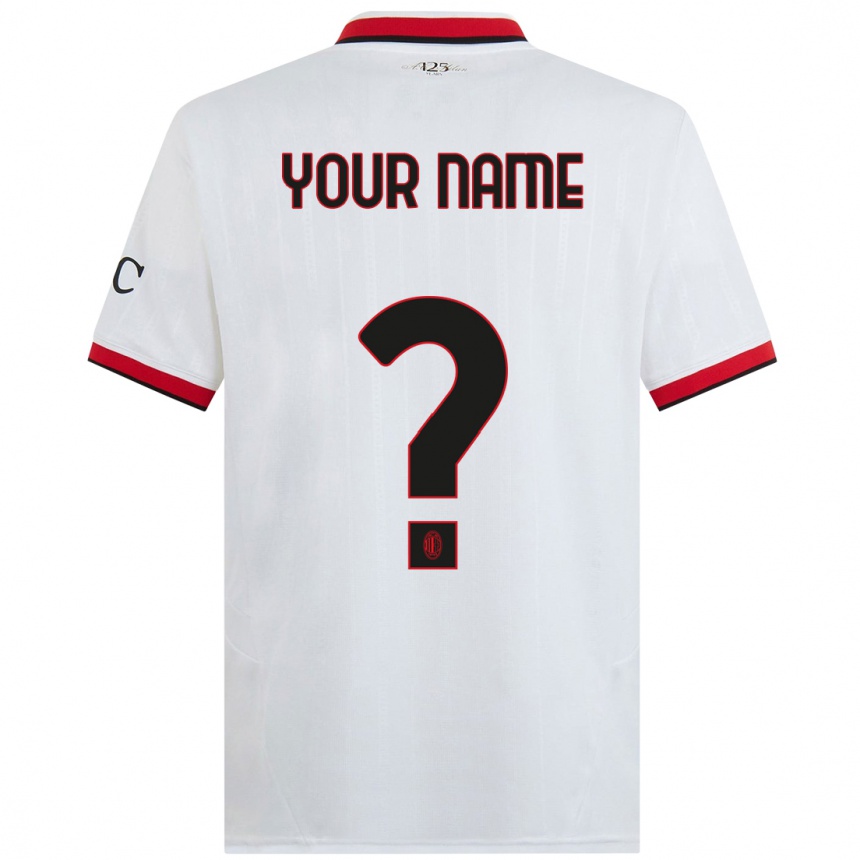 Kids Football Your Name #0 White Black Red Away Jersey 2024/25 T-Shirt Uk