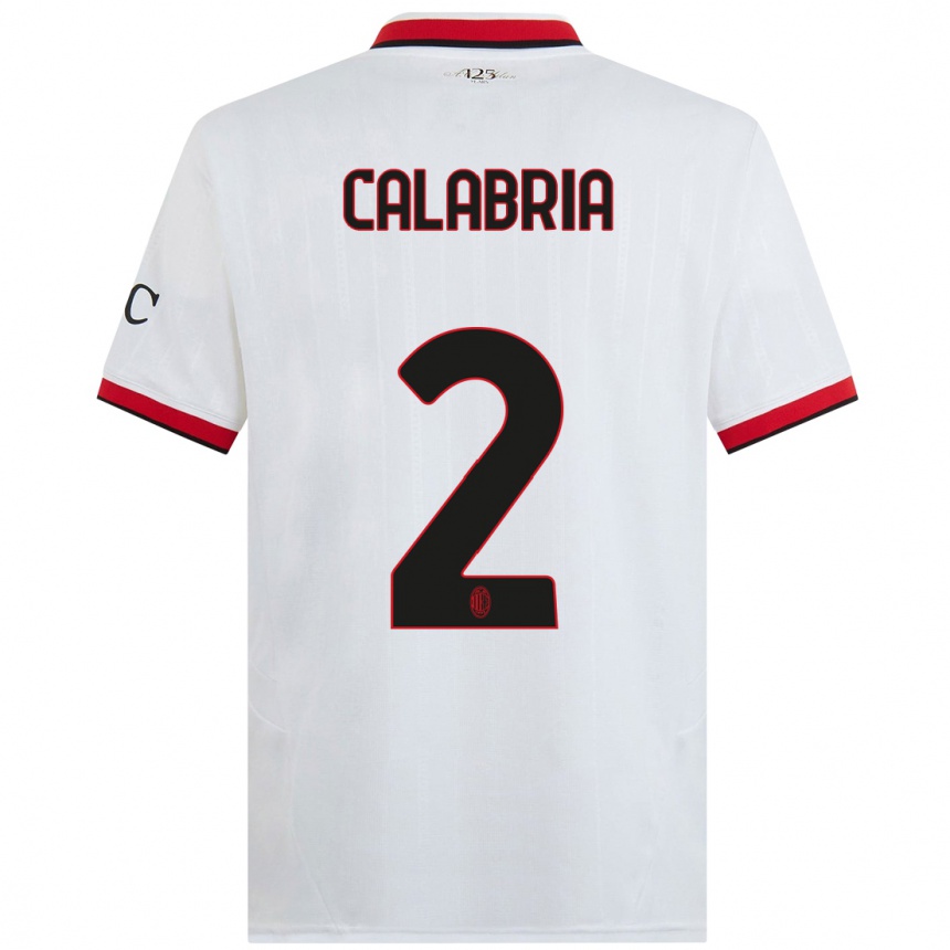 Kids Football Davide Calabria #2 White Black Red Away Jersey 2024/25 T-Shirt Uk