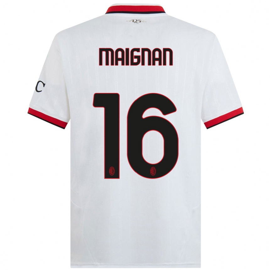 Kids Football Mike Maignan #16 White Black Red Away Jersey 2024/25 T-Shirt Uk