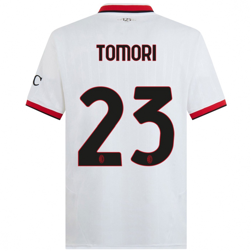 Kids Football Fikayo Tomori #23 White Black Red Away Jersey 2024/25 T-Shirt Uk