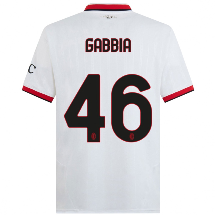 Kids Football Matteo Gabbia #46 White Black Red Away Jersey 2024/25 T-Shirt Uk