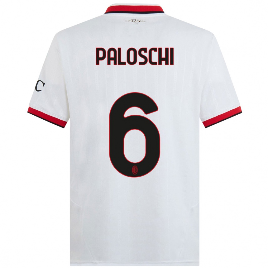 Kids Football Dorian Paloschi #6 White Black Red Away Jersey 2024/25 T-Shirt Uk