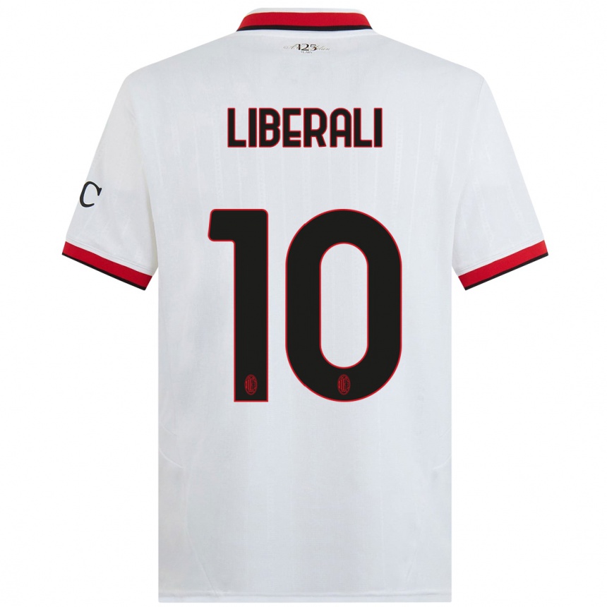 Kids Football Mattia Liberali #10 White Black Red Away Jersey 2024/25 T-Shirt Uk