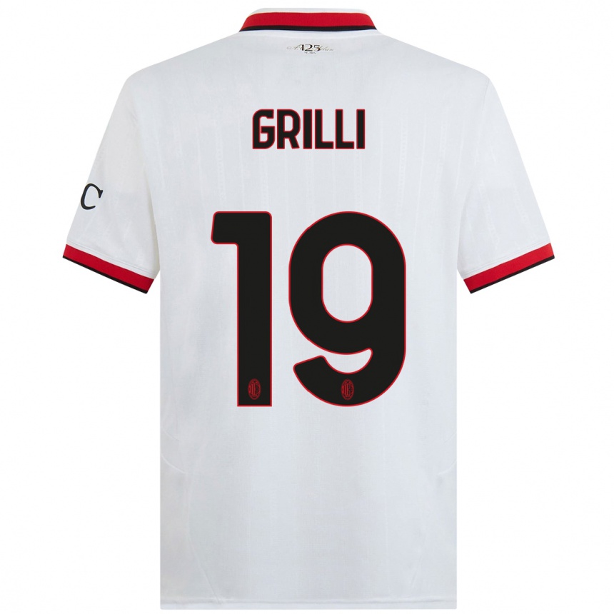 Kids Football Lorenzo Grilli #19 White Black Red Away Jersey 2024/25 T-Shirt Uk