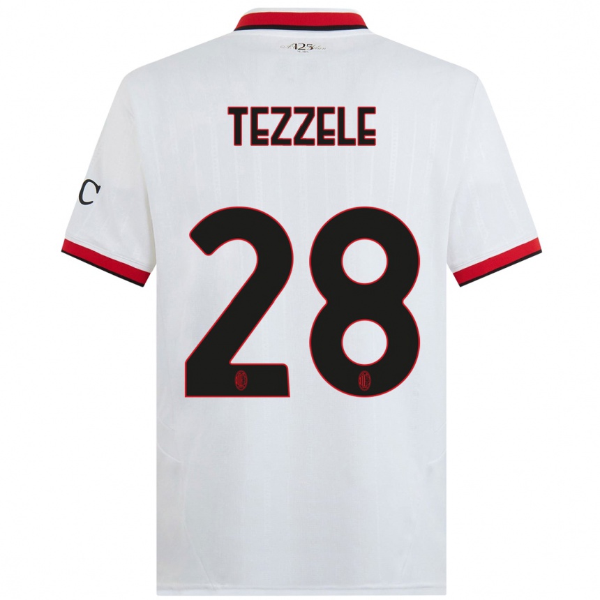 Kids Football Matteo Tezzele #28 White Black Red Away Jersey 2024/25 T-Shirt Uk