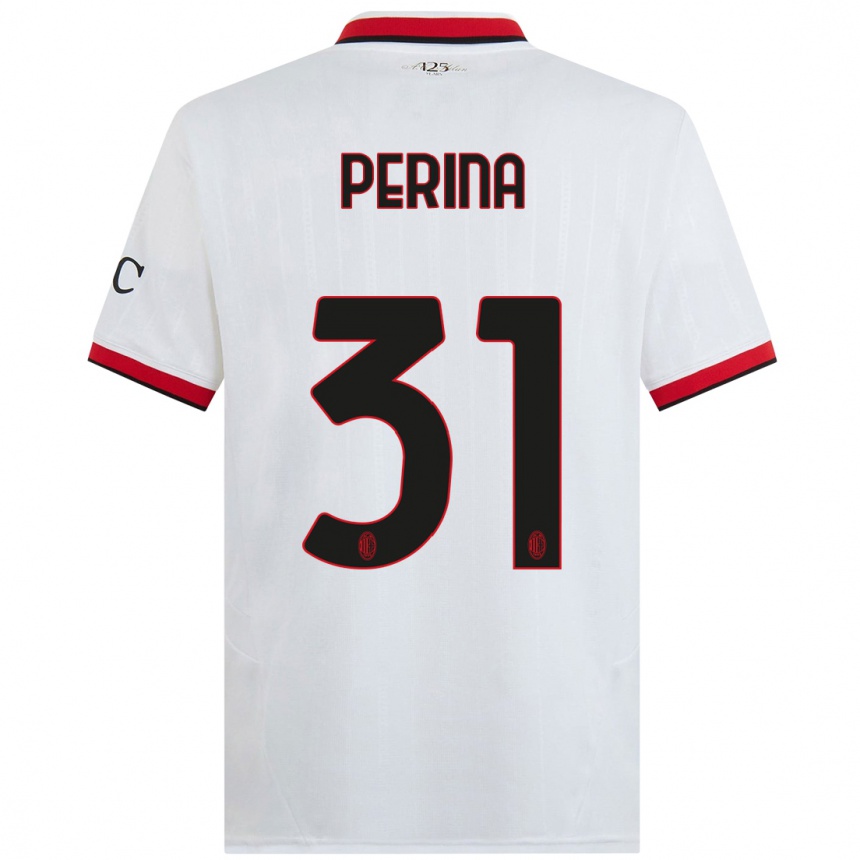 Kids Football Gioele Perina #31 White Black Red Away Jersey 2024/25 T-Shirt Uk