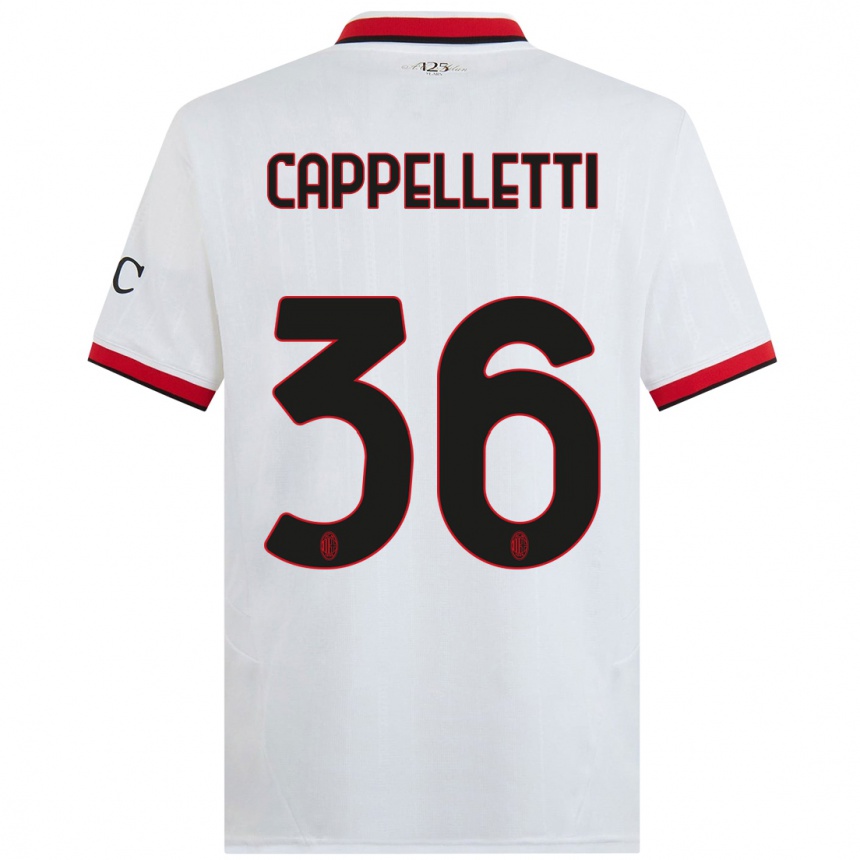 Kids Football Mattia Cappelletti #36 White Black Red Away Jersey 2024/25 T-Shirt Uk