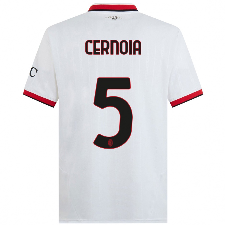 Kids Football Valentina Cernoia #5 White Black Red Away Jersey 2024/25 T-Shirt Uk