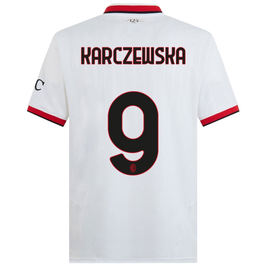 Kids Football Nikola Karczewska #9 White Black Red Away Jersey 2024/25 T-Shirt Uk