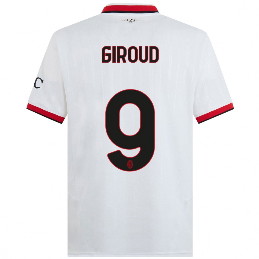 Kids Football Olivier Giroud #9 White Black Red Away Jersey 2024/25 T-Shirt Uk