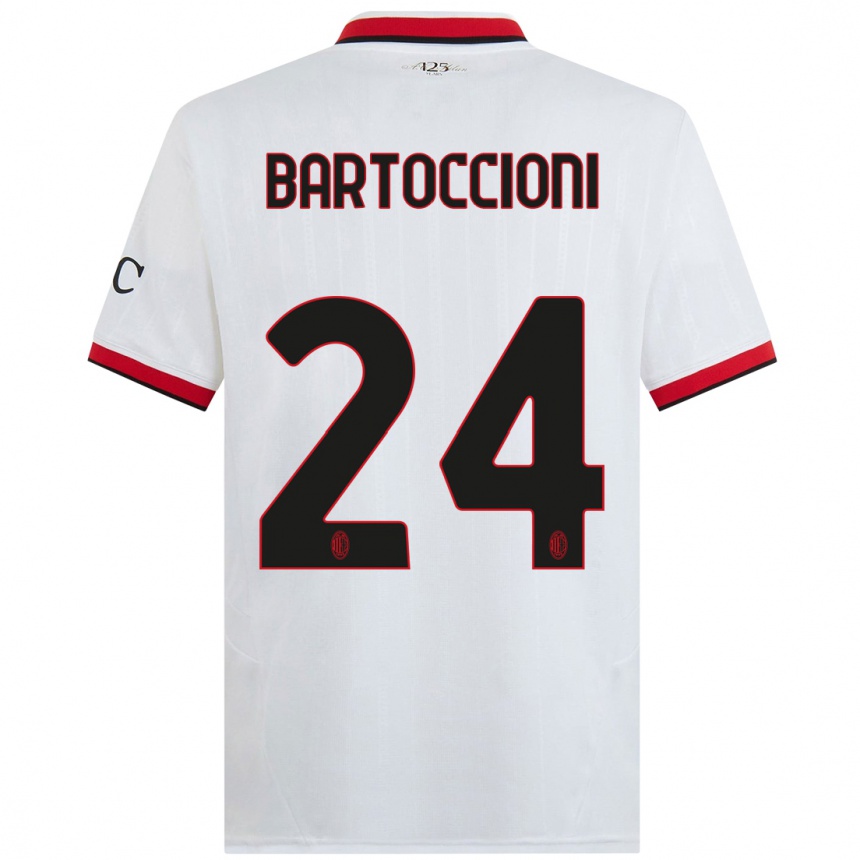 Kids Football Andrea Bartoccioni #24 White Black Red Away Jersey 2024/25 T-Shirt Uk