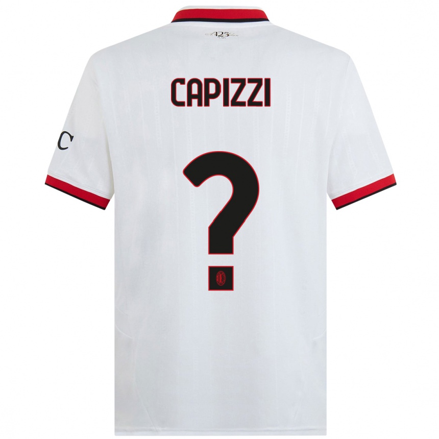 Kids Football Edoardo Capizzi #0 White Black Red Away Jersey 2024/25 T-Shirt Uk