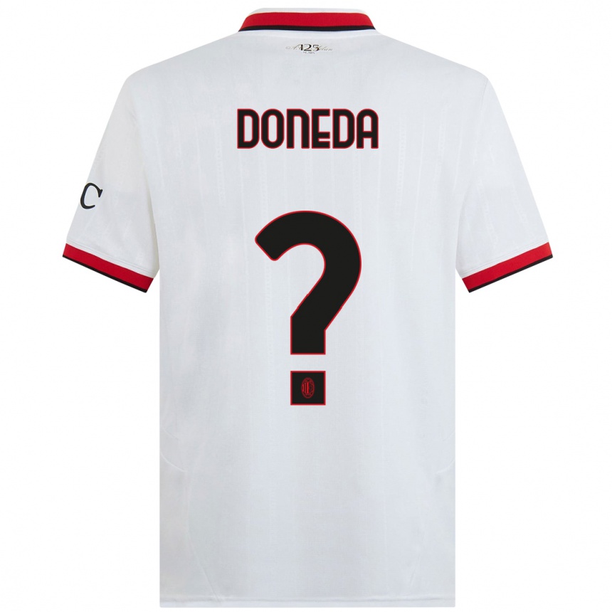 Kids Football Paolo Doneda #0 White Black Red Away Jersey 2024/25 T-Shirt Uk