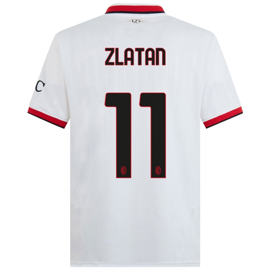 Kids Football Zlatan Ibrahimovic #11 White Black Red Away Jersey 2024/25 T-Shirt Uk