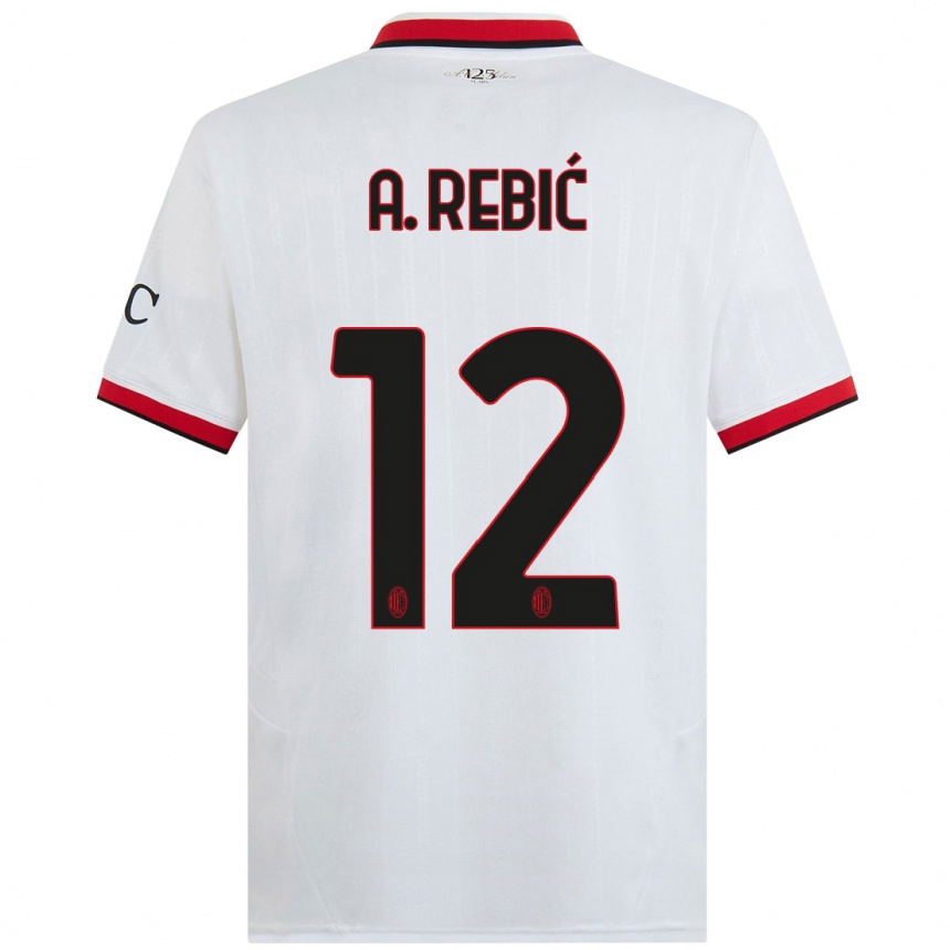 Kids Football Ante Rebic #12 White Black Red Away Jersey 2024/25 T-Shirt Uk