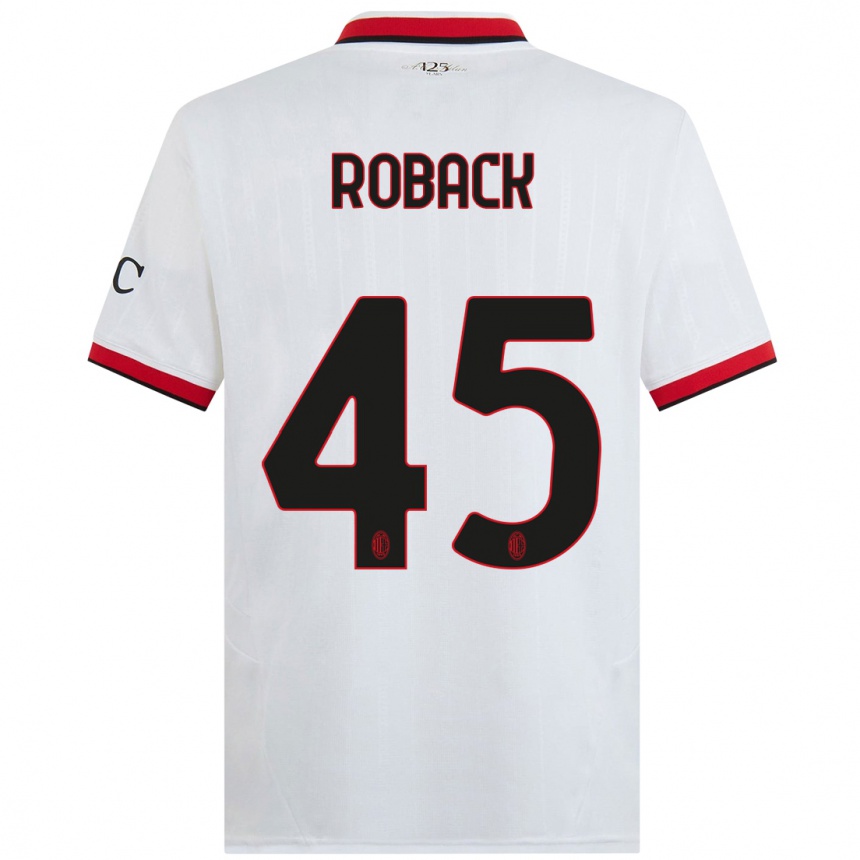 Kids Football Emil Roback #45 White Black Red Away Jersey 2024/25 T-Shirt Uk