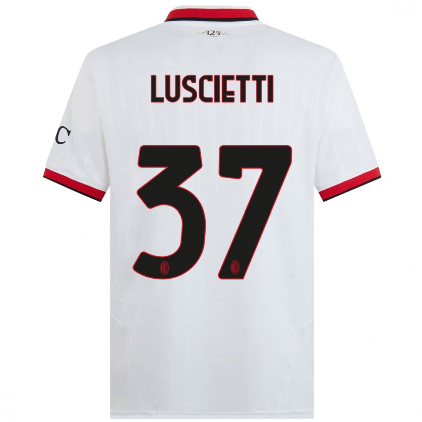 Kids Football Abebe Luscietti #37 White Black Red Away Jersey 2024/25 T-Shirt Uk