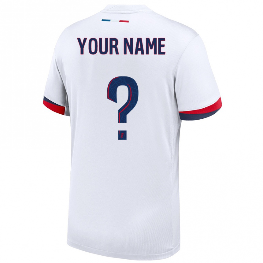 Kids Football Your Name #0 White Blue Red Away Jersey 2024/25 T-Shirt Uk