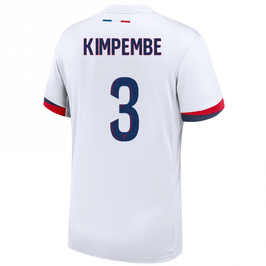 Kids Football Presnel Kimpembe #3 White Blue Red Away Jersey 2024/25 T-Shirt Uk