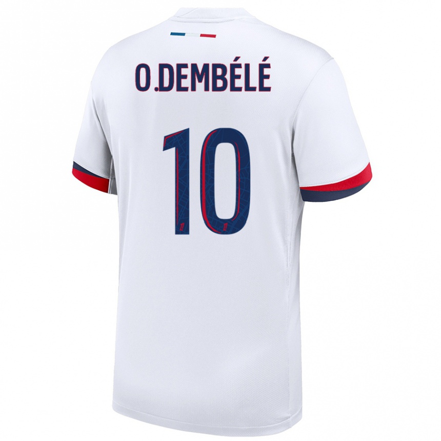 Kids Football Ousmane Dembele #10 White Blue Red Away Jersey 2024/25 T-Shirt Uk