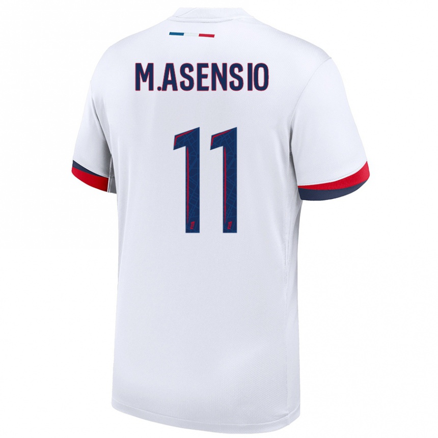 Kids Football Marco Asensio #11 White Blue Red Away Jersey 2024/25 T-Shirt Uk