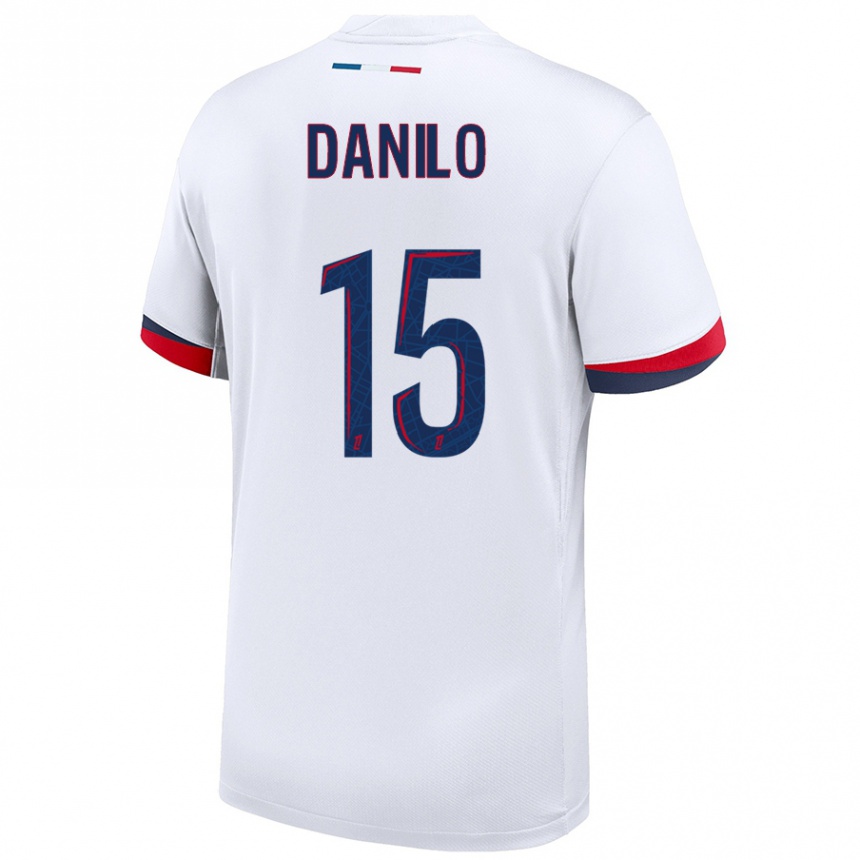 Kids Football Danilo Pereira #15 White Blue Red Away Jersey 2024/25 T-Shirt Uk