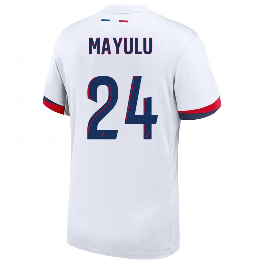 Kids Football Senny Mayulu #24 White Blue Red Away Jersey 2024/25 T-Shirt Uk