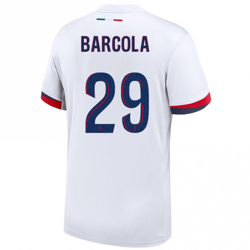 Kids Football Bradley Barcola #29 White Blue Red Away Jersey 2024/25 T-Shirt Uk