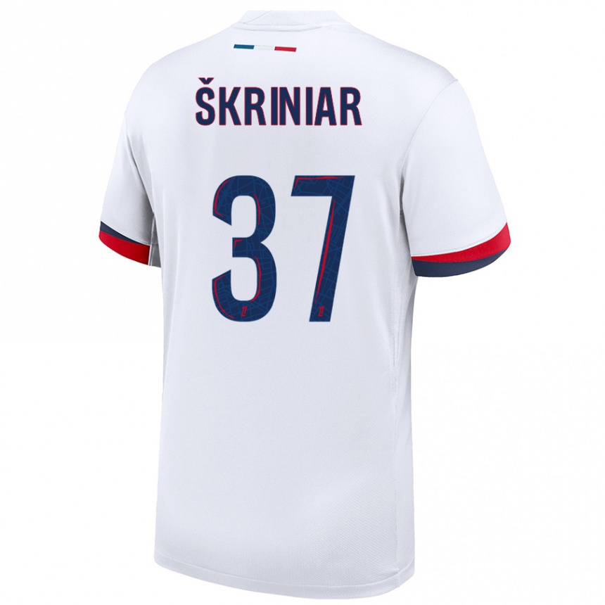 Kids Football Milan Skriniar #37 White Blue Red Away Jersey 2024/25 T-Shirt Uk