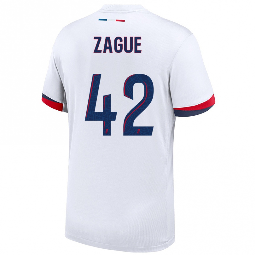 Kids Football Yoram Zague #42 White Blue Red Away Jersey 2024/25 T-Shirt Uk