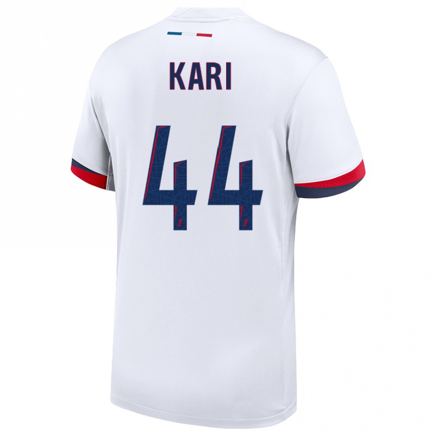 Kids Football Ayman Kari #44 White Blue Red Away Jersey 2024/25 T-Shirt Uk