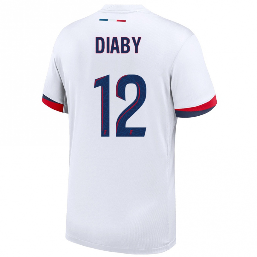 Kids Football Ibrahima Diaby #12 White Blue Red Away Jersey 2024/25 T-Shirt Uk