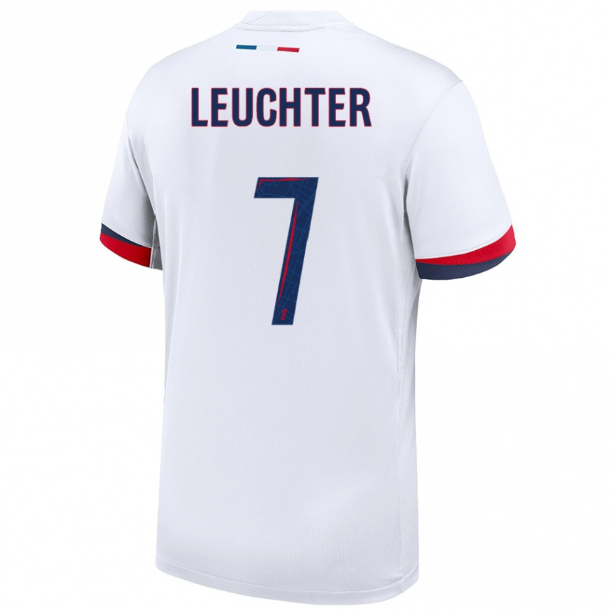 Kids Football Romée Leuchter #7 White Blue Red Away Jersey 2024/25 T-Shirt Uk