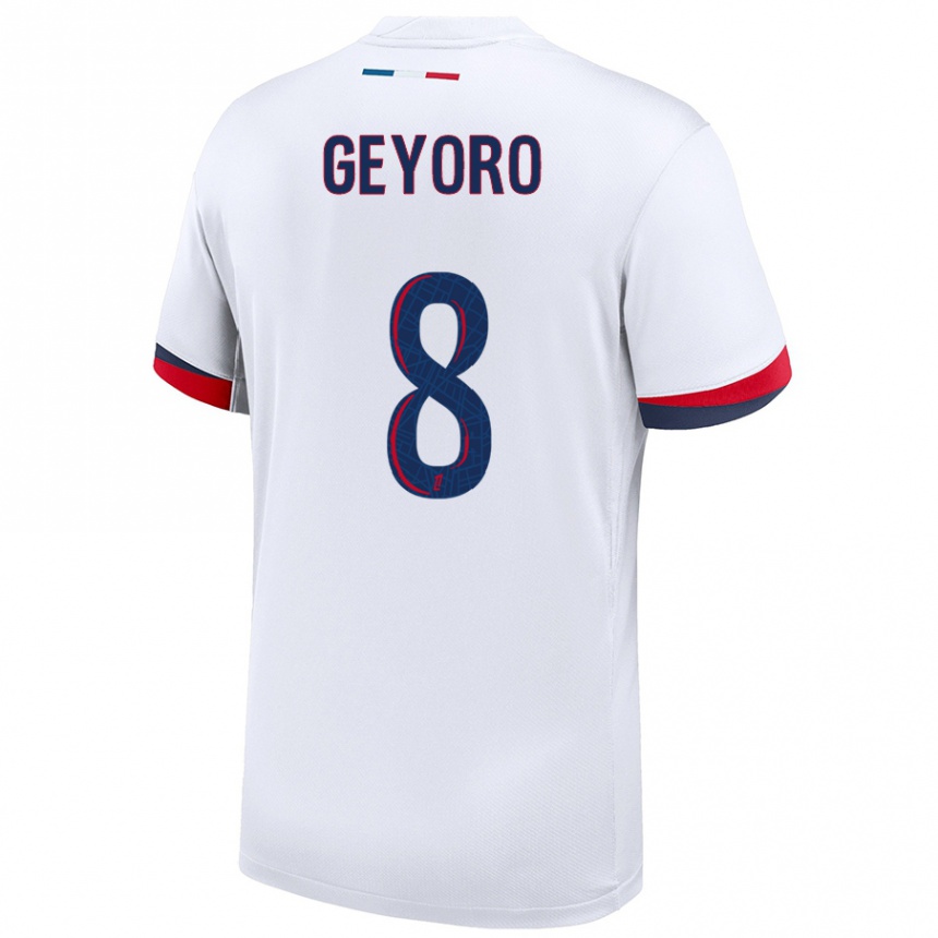 Kids Football Grace Geyoro #8 White Blue Red Away Jersey 2024/25 T-Shirt Uk