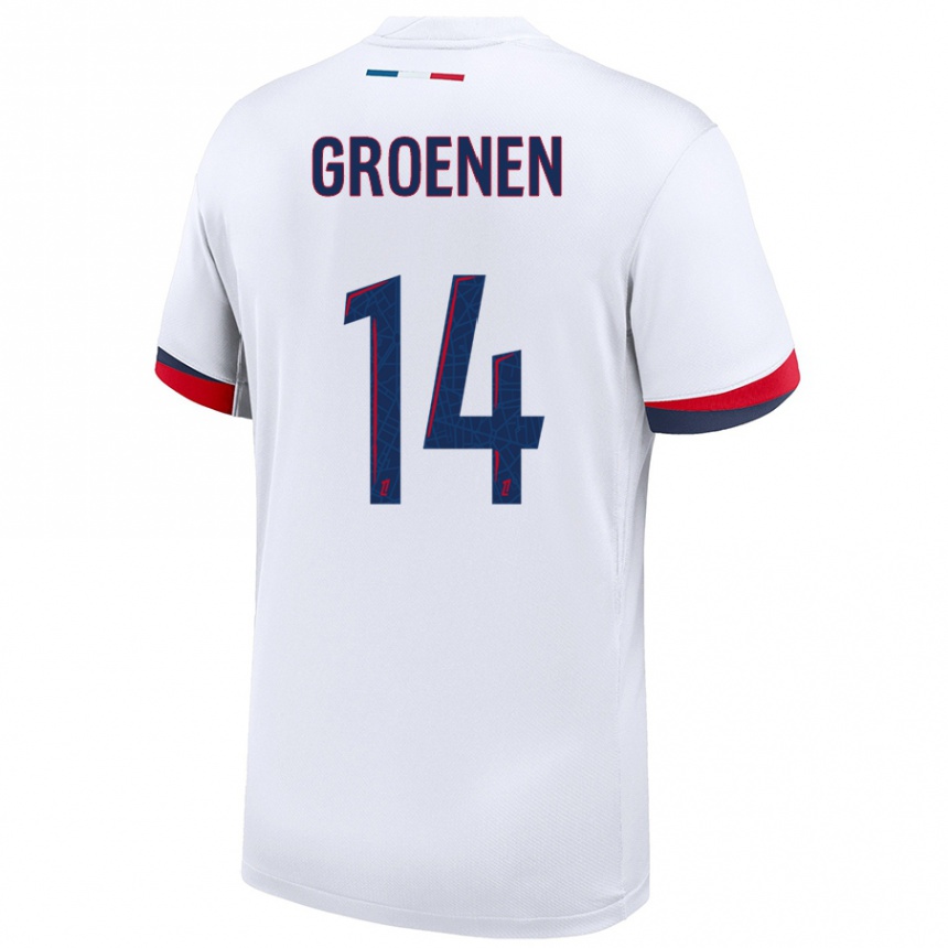 Kids Football Jackie Groenen #14 White Blue Red Away Jersey 2024/25 T-Shirt Uk