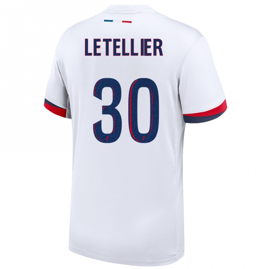 Kids Football Alexandre Letellier #30 White Blue Red Away Jersey 2024/25 T-Shirt Uk