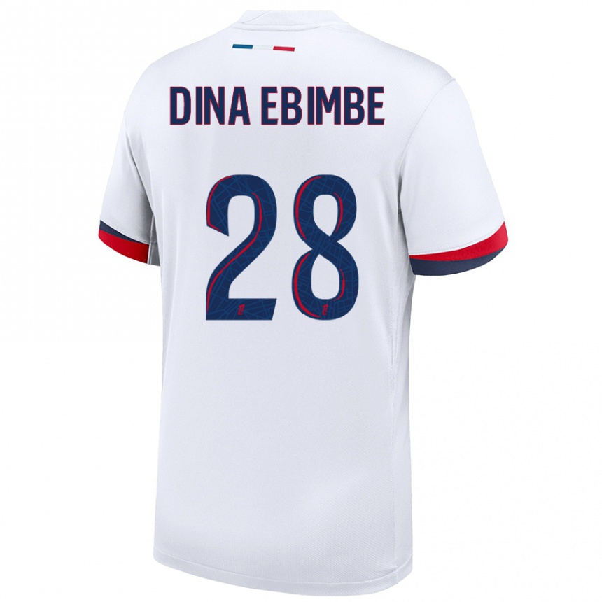 Kids Football Eric Junior Dina Ebimbe #28 White Blue Red Away Jersey 2024/25 T-Shirt Uk