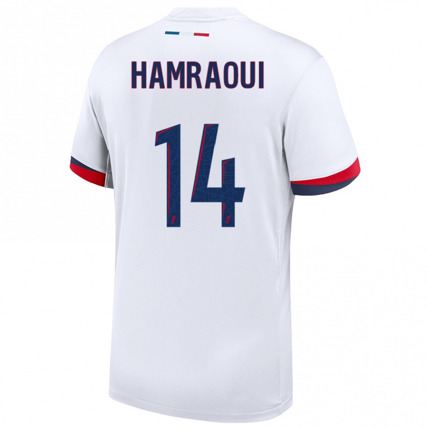 Kids Football Kheira Hamraoui #14 White Blue Red Away Jersey 2024/25 T-Shirt Uk