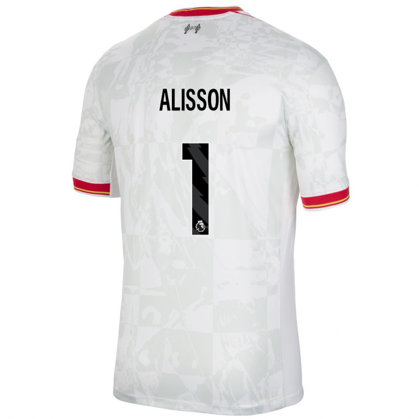 Kids Football Alisson #1 White Red Black Third Jersey 2024/25 T-Shirt Uk