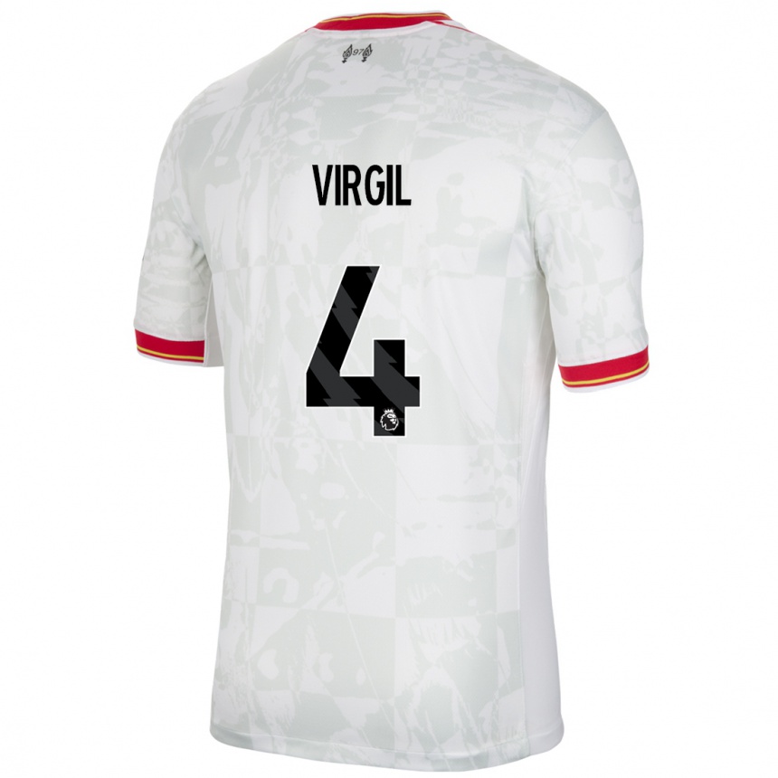 Kids Football Virgil Van Dijk #4 White Red Black Third Jersey 2024/25 T-Shirt Uk