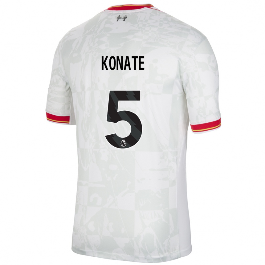 Kids Football Ibrahima Konate #5 White Red Black Third Jersey 2024/25 T-Shirt Uk