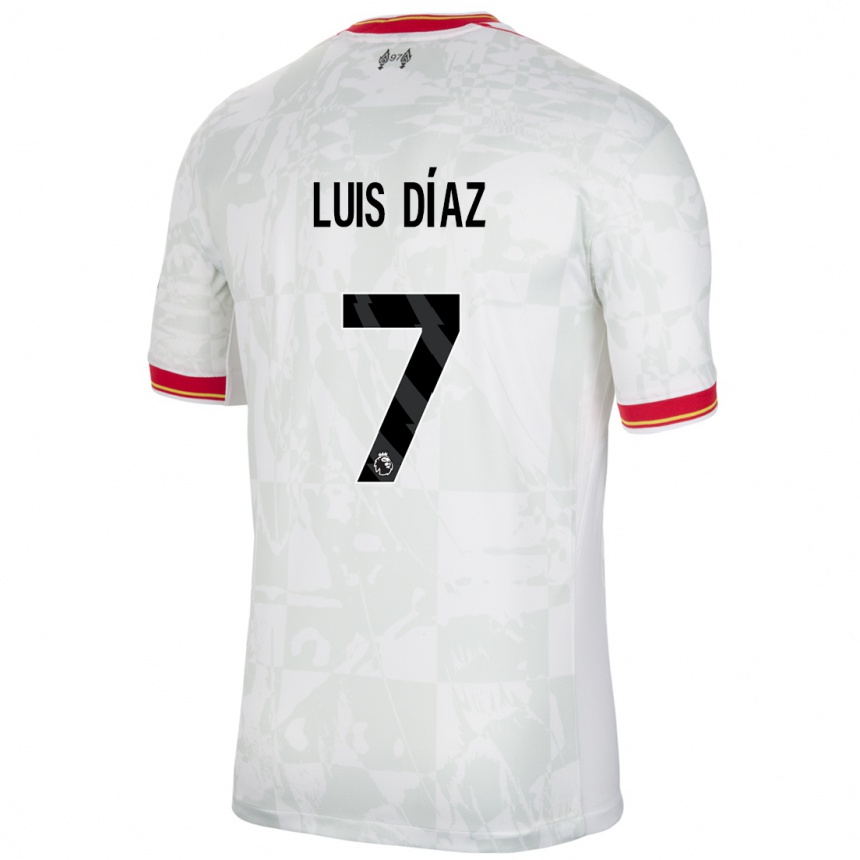 Kids Football Luis Diaz #7 White Red Black Third Jersey 2024/25 T-Shirt Uk