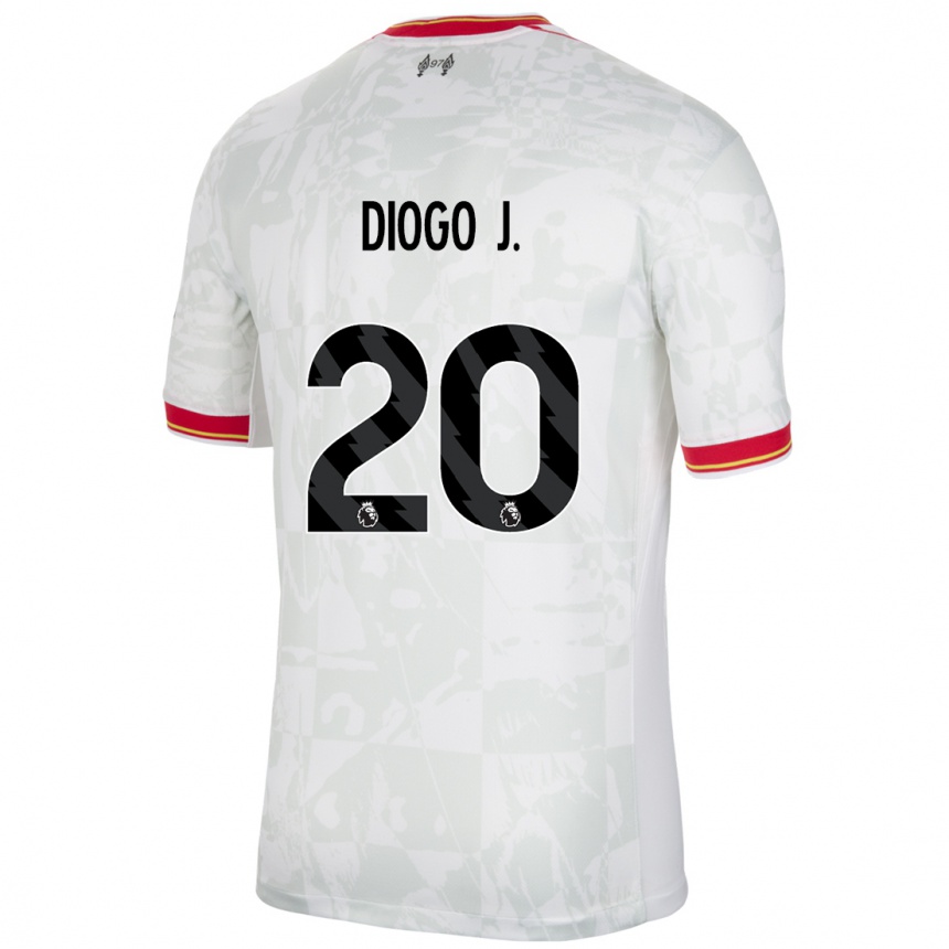 Kids Football Diogo Jota #20 White Red Black Third Jersey 2024/25 T-Shirt Uk