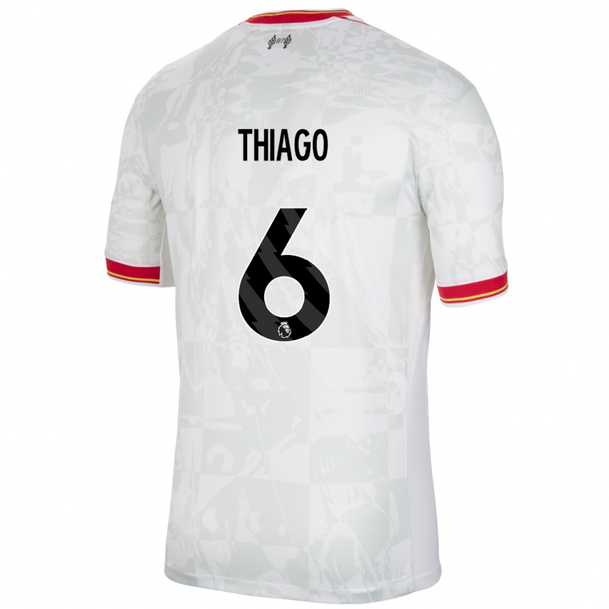 Kids Football Thiago #6 White Red Black Third Jersey 2024/25 T-Shirt Uk